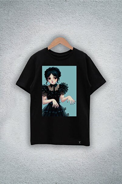 Genel Markalar Wednesday Addams Özel Tasarım Baskılı Unisex Çocuk Tişört