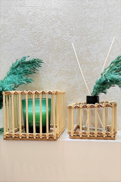 DEKOLOBİ Σετ μίνι φαναριών Bamboo Stick Square 2 τεμαχίων (11-8 CM)