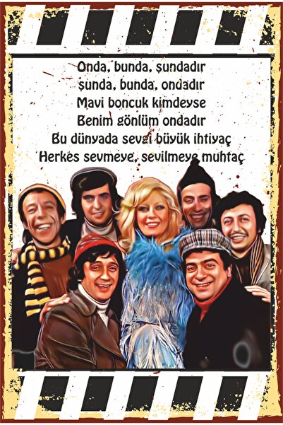 Hayat Poster Mavi Boncuk Kimdeyse Emel Sayın Yeşilçam Retro Ahşap Poster