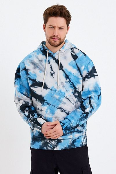 JAHR MARC Ανδρικό φούτερ Blue Tie Dye Washed Oversize