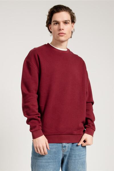 JAHR MARC Oversize Acid Washed Claret Red Men's Sweatshirt