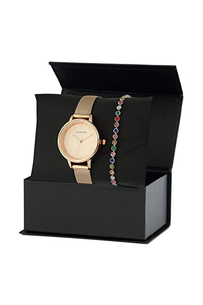 Forentina Rose Hasır Kol Saati Bileklik Kombin Set Ps2197