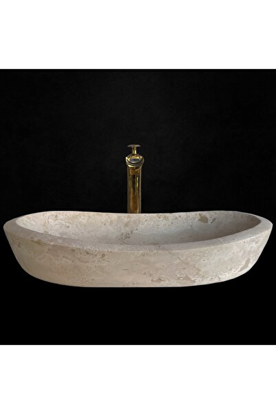 MYM Mermer Yapı Market Tasarım Traverten Elips Model Geniş Lavabo