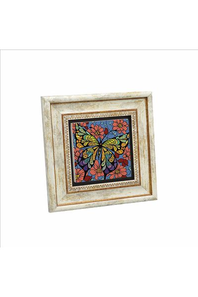 Sadrazam Tablou cu piatră naturală imprimată cu fluturi 20cmx20cm Krg-152