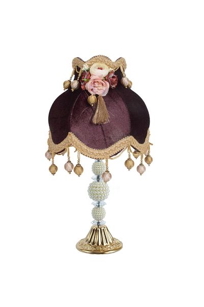 Dekovien Vintage Brown Velvet Bedroom - Flower Decorated, Lampshade Ab0338