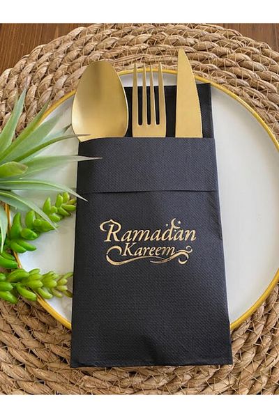 kidspartim Νέο μοντέλο - Χρυσή μαύρη τσέπη Ramadan Karem Χαρτοπετσέτα 12 τεμαχίων 40x40