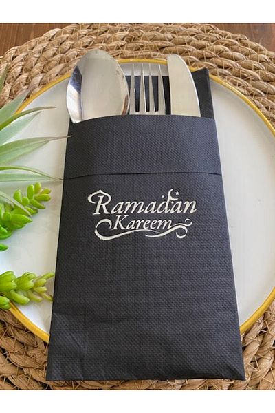 kidspartim Νέο μοντέλο Ασημί Μαύρη Πετσέτα με Τσέπη Ramadan Karem - 12 Τεμάχια 40x40