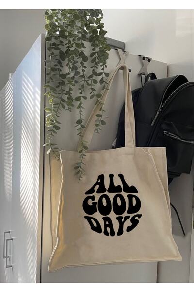 Genel Markalar All Good Day Baskılı Körüklü Kanvas Çanta
