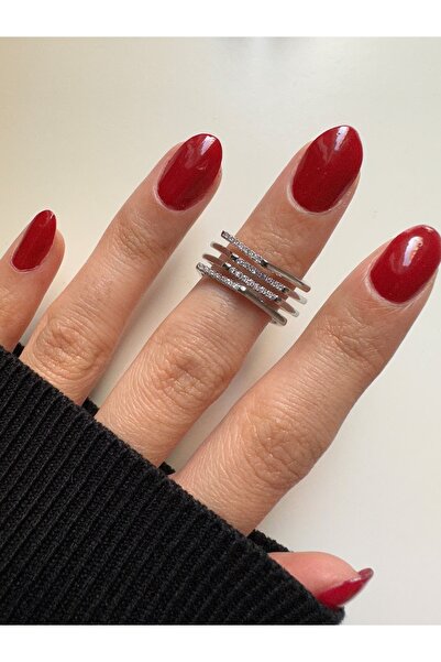 ringbox حجر الزركون الفضي اللون أربعة صفوف خاتم قابل للتعديل قطع خماسي