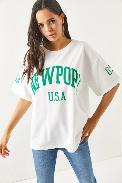 Olalook Weißes, vorne und hinten bedrucktes 2*Garn* Oversize-T-Shirt TSH- 19000696