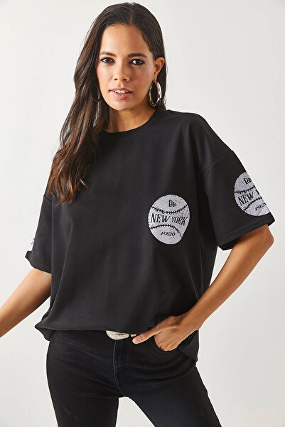 Olalook Μαύρο μπλουζάκι με στάμπα New York Unisex Oversize - 2 νήματα TSH- 19000696