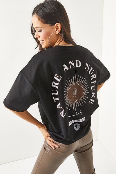 Olalook Dámské symbol černé přední zadní strana potištěné 2vláknové unisex oversize tričko TSH-19000696