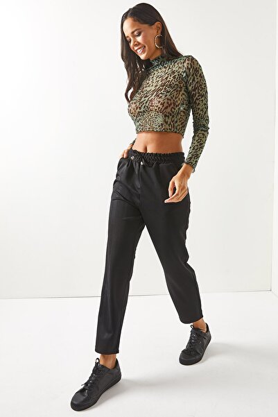 Olalook Dámské černé kalhoty Carrot s kapsou v pase PNT-19000203