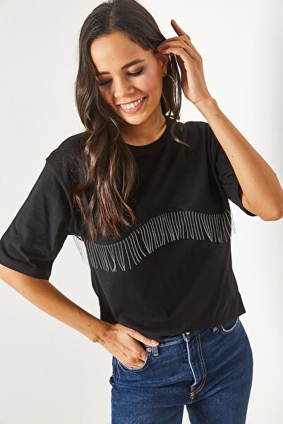 Olalook Damska koszulka oversize z czarnym łańcuszkiem TSH-19000697