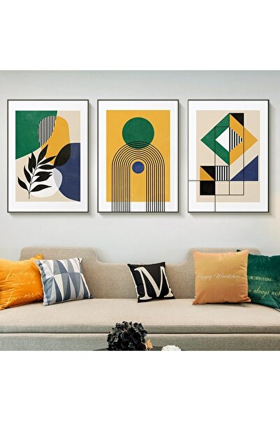Linacci Комплект картини с геометрични мотиви от жълто и зелено стъкло в алуминиева рамка в цвят „трипл блек“