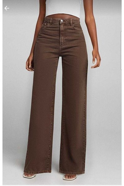 Trn JNS Pantaloni Palazzo cu blugi largi din lycra maro cu talie super inalta