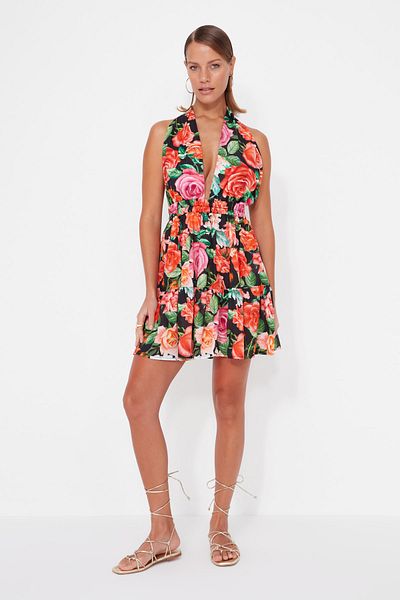 Trendyol Collection Μίνι υφασμένο εξώπλατο φλοράλ μοτίβο 100% βαμβακερό φόρεμα παραλίας TBESS23EL00163