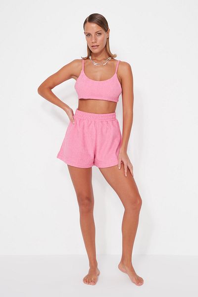 Trendyol Collection Fuchsia gestricktes Handtuch-Blusen-Shorts-Set TBESS23AU00163