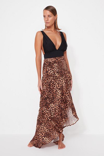 Trendyol Collection Leopárd mintás Maxi szőtt Flounce strandszoknya TBESS23ET00039