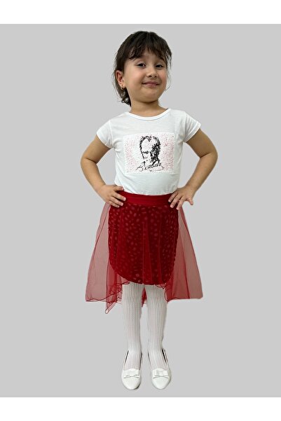 Esterella Kız Çocuk /atatürk Bayrak Çift Taraflı Pullu/ Leopar Desenli Tüllü Kuyruklu Etekli Kostüm