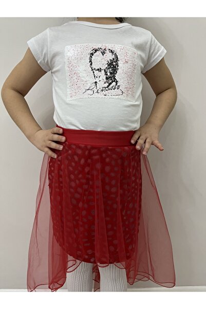 Esterella Kız Çocuk /atatürk Bayrak Çift Taraflı Pullu/ Leopar Desenli Tüllü Kuyruklu Etekli Kostüm