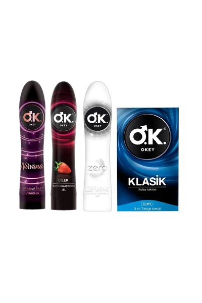 Okey Çilek - Nirvana - Zero Kayganlaştırıcı Jel 3x100ml + Klasik Prezervatif 10'lu
