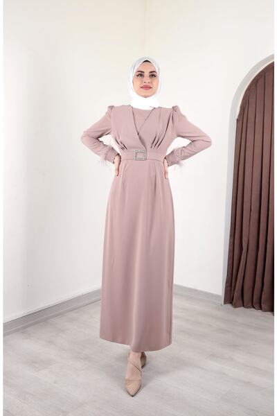 By Hacer Ayaydın Fashion Pencil Shaped Hijab Dress with Feather Detail on the...