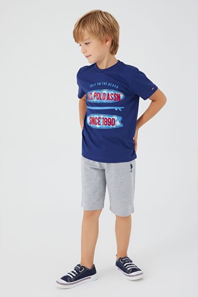 U.S. Polo Assn. Formázott írásrészletek sötétkék fiú Bermuda öltöny