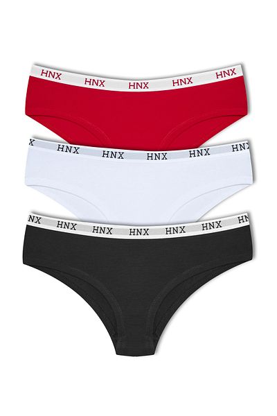 HNX Pachet de 3 chiloți hipster din bumbac cu talie elastică pentru femei