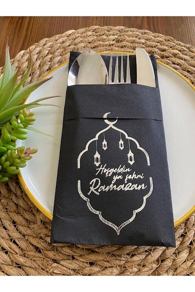kidspartim Gilded Silver Black Napkin - Ramadan Pocket, New Model of 12