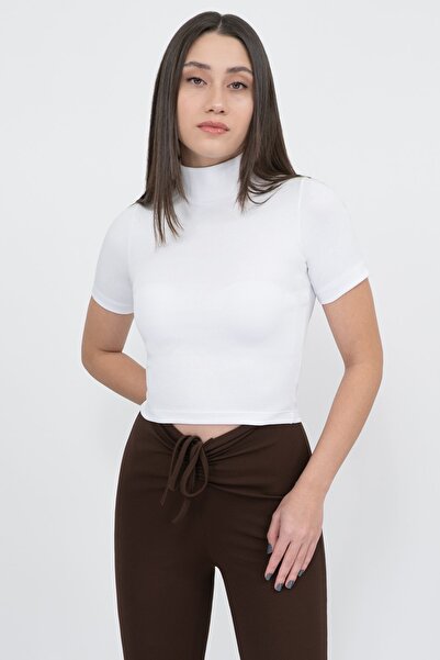 Soyo Women's White Turtleneck Short Sleeve Blouse