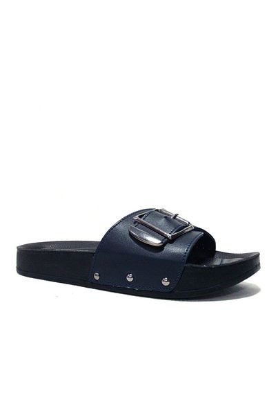Apella Navy Blue Buckle Anatomical Slippers