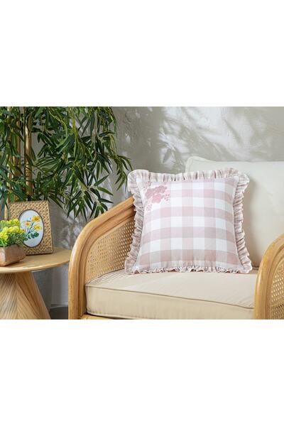 English Home Plaid Joy Pamuk Polyester Kırlent Kılıfı 45x45 Cm Pudra