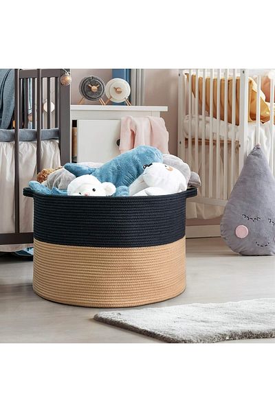 MaVaux Голяма кошница от памук от юта 45X35 - одеяло и чанта за играчки