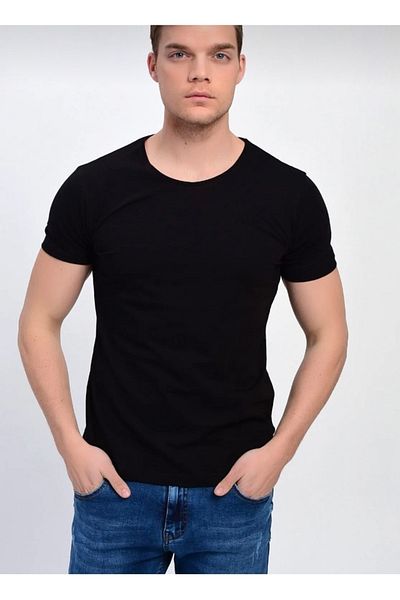 DYNAMO Men's Black Crew Neck Lycra Basic T-shirt Klr Gym T-338