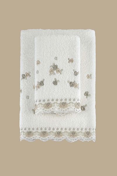 Arliva Home Meltem Embroidered 2-Piece Towel Set Cream-beige 30x50 50x80