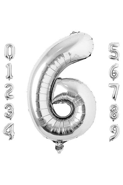 Patladı Gitti 6 Silver Numbers And Gold King Crown Foil Balloon Birthday Party Celebration Set