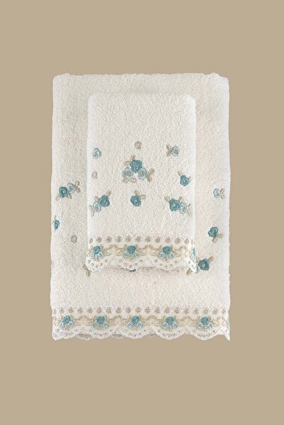 Arliva Home Set prosoape 2 piese brodate Meltem crem-mentă 30x50 50x80