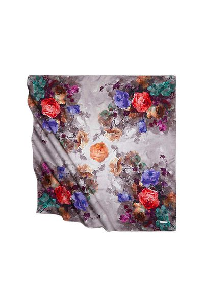 Bursa İpek Mink Flower Pattern Silky Scarf