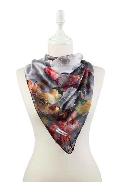 Bursa İpek Black Flower Pattern Silky Scarf