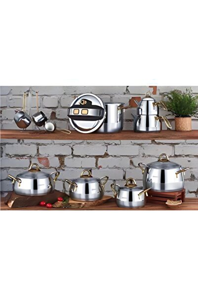 Remetta 18 Parça Çelik Tencere Seti Gold Kulplu