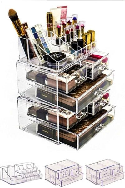 AHİR TİCARET Σετ Organizer Μακιγιάζ 5 Επιπέδων Ακρυλικό Organizer με 6 Συρτάρια