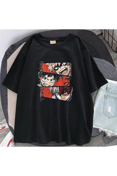 Touz My Hero Academia Collage εμπριμέ μαύρο μπλουζάκι Unisex Oversize