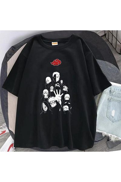 Touz Μπλουζάκι Naruto Uchihas με εμπριμέ μαύρο Unisex Oversize