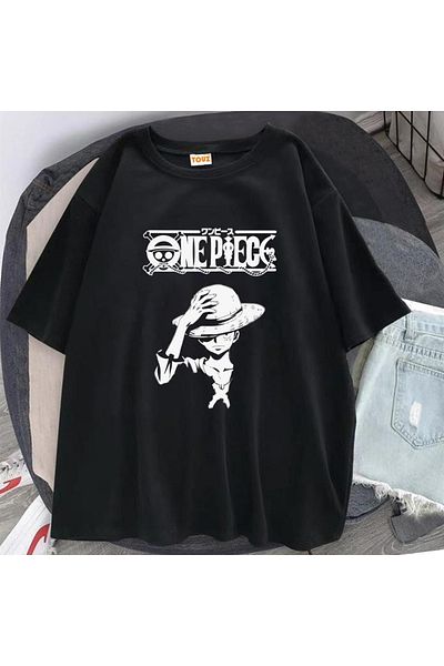 Touz One Piece Printed Black Unisex Oversize T-shirt