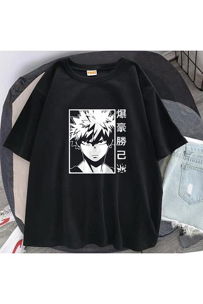 Touz Μπλουζάκι Anime με στάμπα Bakugou Μαύρο Unisex Oversize