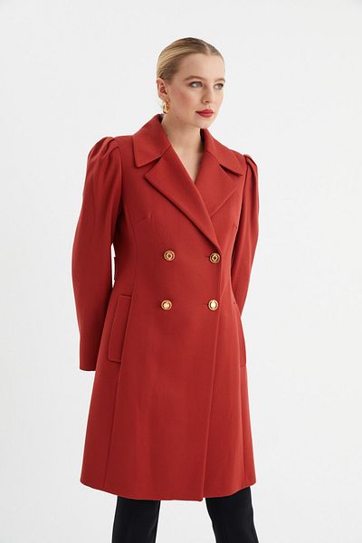 Balizza Gold Plated Stone Detail Buttoned Coat