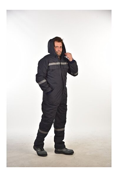 Önder Cold Weather Overalls Navy Blue Waterproof Quilted Inside Highlights Same as the Picture