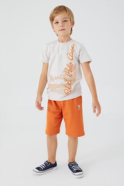 U.S. Polo Assn. Picture Signature Detail Cream Boy Bermuda Suit