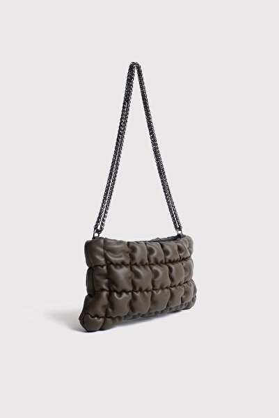 Berlesi Khaki Women's Fluffy Chain Shoulder and Crossbody Baguette Bag
